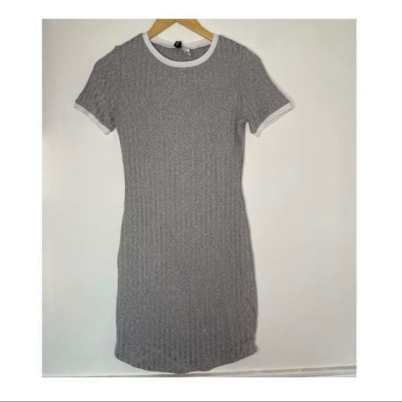 GREY T SHIRT BODYCON DRESS RIBBED H&M - Picture 4 of 4